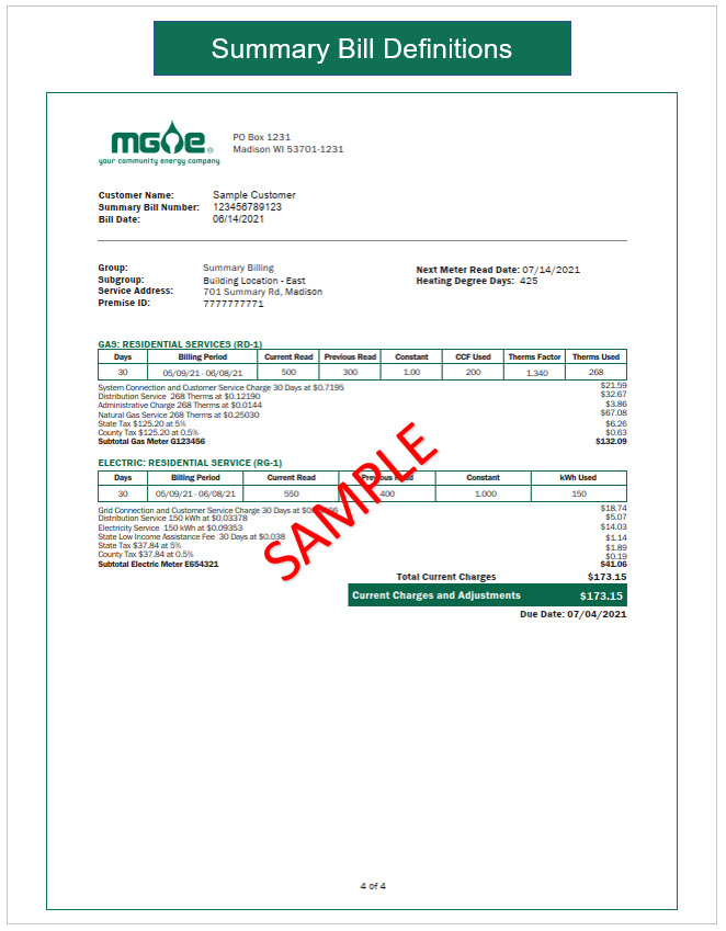 MGE Summary Billing Changes